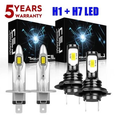 H1 H7 10000K Combo LED Headlight High Low Beam Bulbs Kit Super Bright Cool White - Image 1 of 4