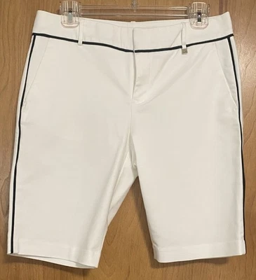 Pantalones Cortos Para Mujer Calvin Klein Blanco Cierre Botón Cremallera Frente Plano Mezcla Algodón Talla 4  Foto 1 de 4