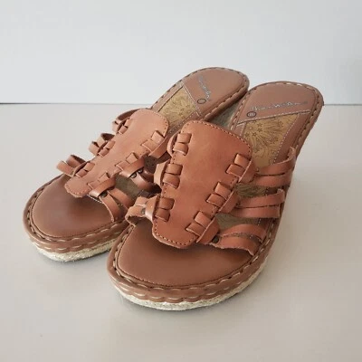 Sandalias Thom McAn para mujer 8 alpargatas cuña cuero marrón punta abierta tacones informales  Foto 1 de 4