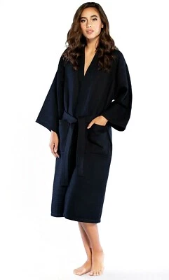 Bata Waffle Larga Waffle Kimono Albornoz Ligera Waffle Kimono Bata Spa Cubrir Foto 1 de 3