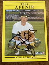 TROY AFENIR AUTOGRAPHED 1991 FLEER BASEBALL CARD OAKLAND ATHLETICS