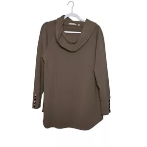 Túnica Soft Surroundings cuello capucha para mujer L marrón claro suave jaspeado informal - Imagen 1 de 7