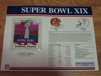 Parche de 4" del Super Bowl XIX SAN FRANCISCO 49ERS VS MIAMI DOLPHINS JOE MONTANA MVP Foto 1 de 2