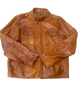 Wilsons Leder Bomber Jacke Herren L Cognac Braun Moto Racer Distressed Mantel - Bild 1 von 12