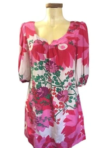 Pink Flower Dress Silk Short Size 12 Ladies Summer Festival - Picture 1 of 3