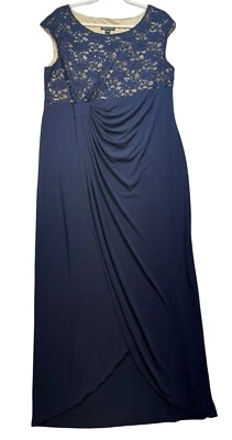 Connected Apparel Womens Lace & Draped Maxi Evening Dress 18W Navy Blue - Image 1 of 4