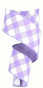 Ostern Lavendel weiß kariert Drahtband 2,5" mal 4 Yard Pastell Lila Frühling - Bild 1 von 3