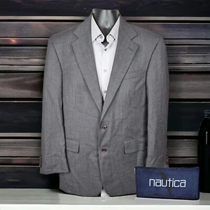 Nautica Sport Coat Blazer Mens 42R Gray Microcheck Ventless Wool Made in USA - Picture 1 of 10