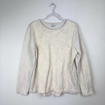 Van Heusen Top Women's XL Ivory Lace Sweater Studio Cardigan Long Sleeve Shirt - Image 1 of 4