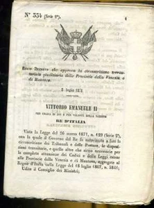 1871 Decreto Provincie Venezia e Mantova con n° Abitanti x Paese (46 pagine) - Picture 1 of 1