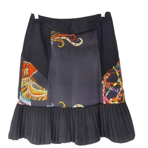 Silk Club Collection Skirt Size 6 Black Navy Pleated Asian Print Office Siren - Picture 1 of 11