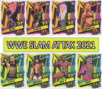 WWE Slam Attax 2021 - SUPERSTAR, TAG TEAM, FACTION & FINISHER cards #1 to #250 - Image 1 of 2