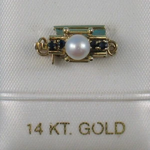 14K Yellow Gold 4 Sapphire & 5mm White Cultured Pearl Clasp - Picture 1 of 5