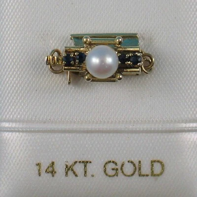14K Yellow Gold 4 Sapphire & 5mm White Cultured Pearl Clasp - Image 1 of 4