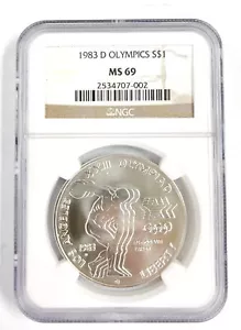1983 - D Los Angeles OLYMPICS MS 69 NGC US Mint Denver $1 Coin Silver Dollar - Picture 1 of 2