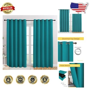 Peacock Teal Blackout Curtains for Kids Room - Thermal Insulated Grommet Panels - Picture 1 of 10