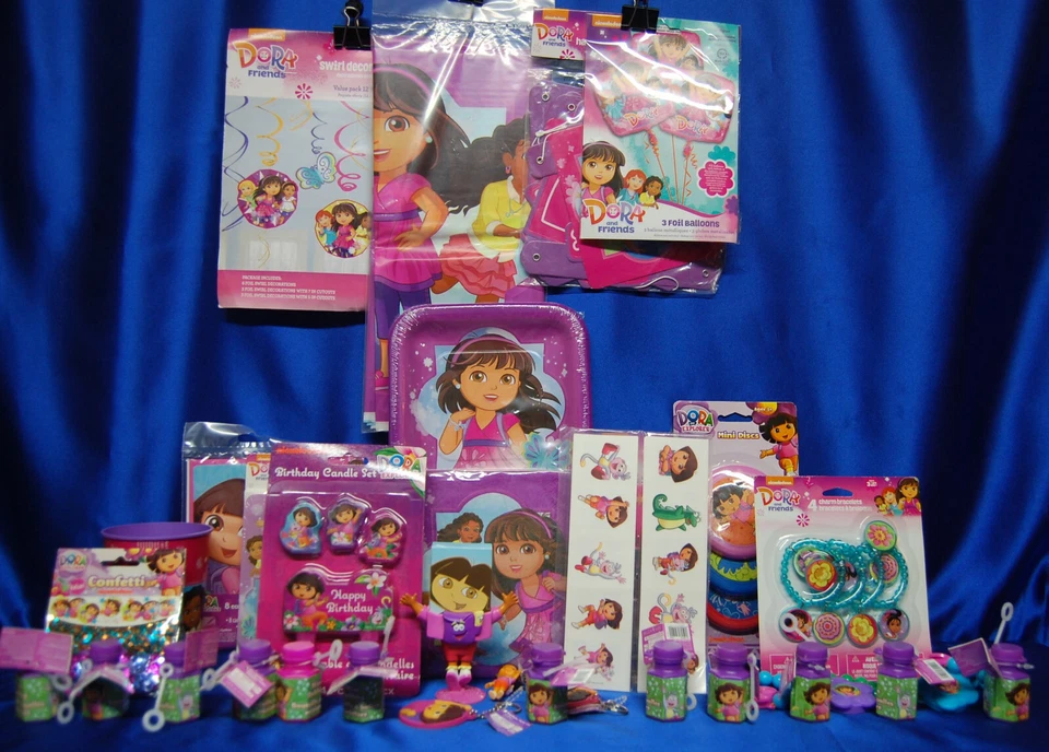 Dora Friends Party Set #21 -  2 Plates Candle Napkins Invites Favors Tablecover - Image 1 of 4