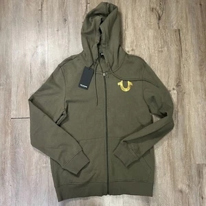 NEW True Religion Men's Hoodie Medium Green Buddha Full Zip Kalamata Olive - Picture 1 of 7