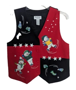 Vtg WESTBOUND Black Red Embroidered Snowman Holiday Vest Size PM Medium C1 - Picture 1 of 7