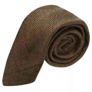 Luxury Dijon Herringbone Check Tie, Tweed - Picture 1 of 2