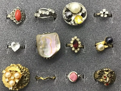 Lote De Anillos De Colección Moda Estate Perla Rojo Estrás Cabina León Esmalte Flor Abulón Foto 1 de 2