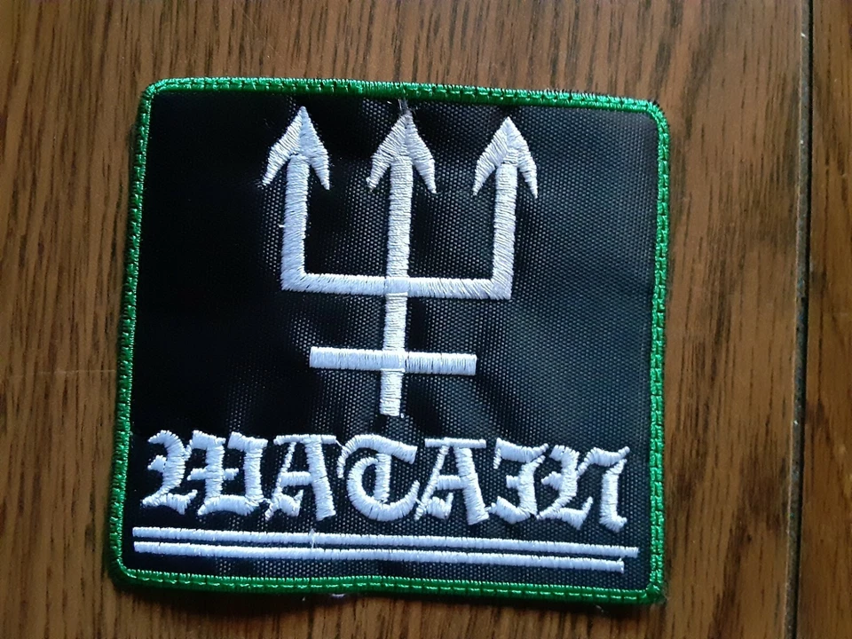 WATAIN + LOGO,SEW ON WHITE WITH GREEN EDGE EMBROIDERED PATCH - Image 1 of 1