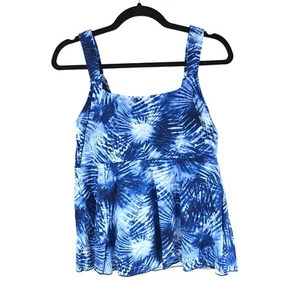 Lands End Women's Flutter Tankini Top Blue White L - Picture 1 of 4