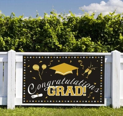 Fondo fotográfico telón de fondo de graduación ~ pancarta decoración fiesta 70"X40" negro y dorado Foto 1 de 2