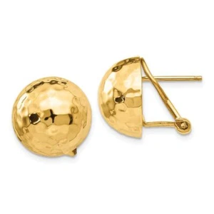 14K Solid Yellow Gold Hammered Omega Clip Back Stud Earrings - Picture 1 of 11