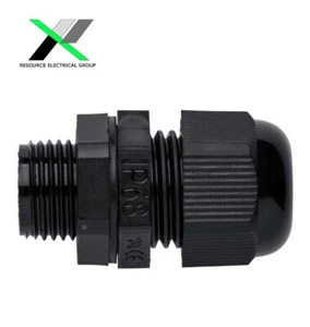 M16 16mm Nylon Cable Glands, Black, Metric Thread, IP68 Waterproof x 10 - Imagen 1 de 2