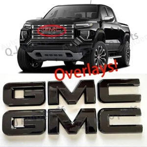 Front & Rear Gloss Black OVERLAY Emblem Badge Fit 2023 2024 2025 GMC Canyon - Picture 1 of 3