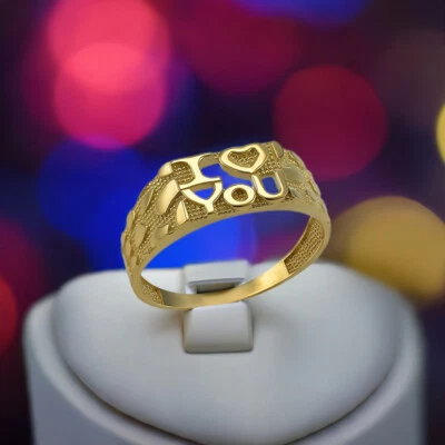 "I Love You" Gold Nugget Heart Ring for Women - 10k 14k Yellow, White, Rose Gold - Image 1 of 4