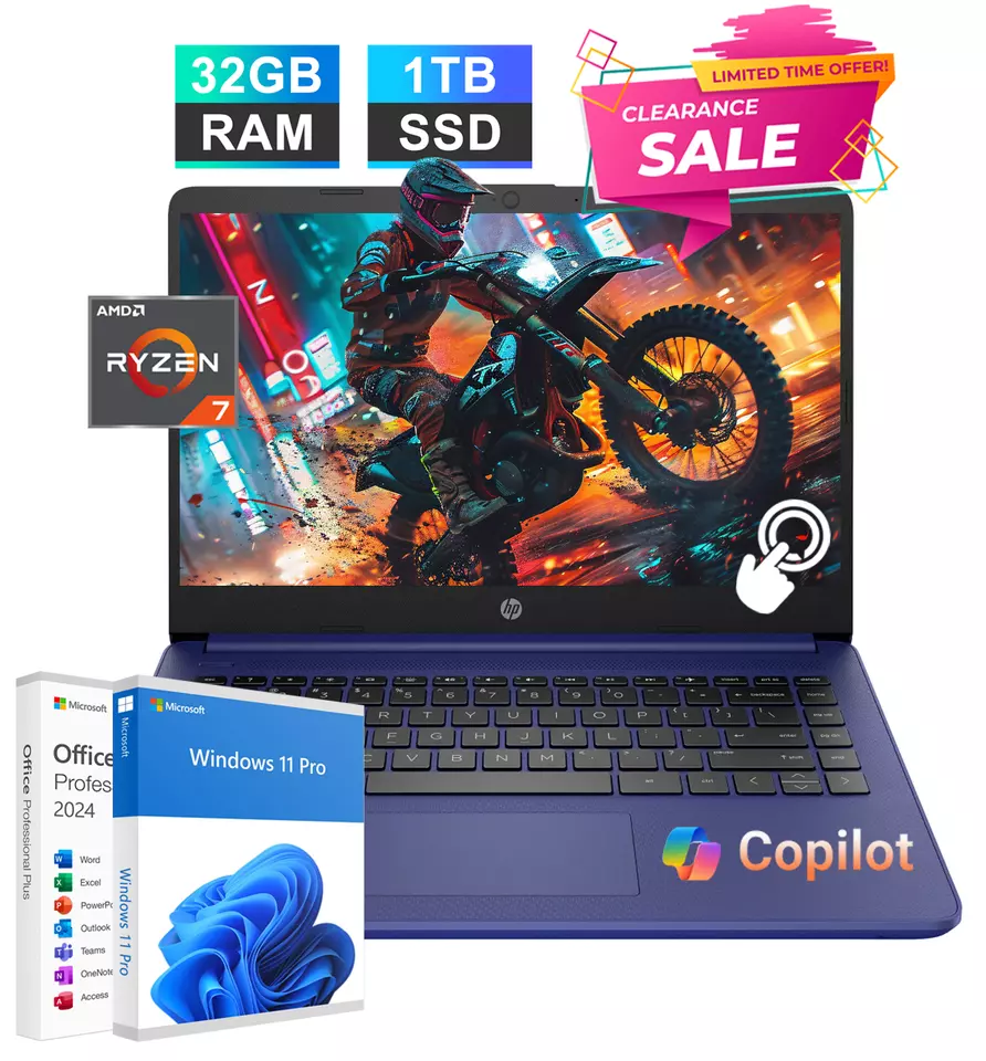 2025 HP Laptop Computer 14 Inch Touchscreen 8-Core Ryzen 7 32GB RAM 1TB SSD Pro - Image 1 of 4