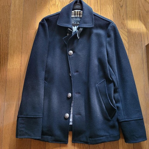 Cappotto Burberry Black Label Pea Coat Collo Lana Navy da Uomo US Taglia S Autentico