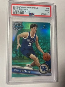 2023-24 BOWMAN CHROME UNIVERSITY REED SHEPPARD AQUA 32/299 1ST ROOKIE RC PSA 9 - Picture 1 of 2