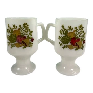 Vintage Corning Ware Coffee Mugs Cups Set of 2 Spice of Life Milk Glass Pedestal - Picture 1 of 6