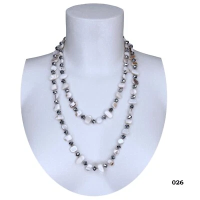 Bianco Arg Collana Madreperla Cristallo, Pietre Dure Filo Lungo Donna 110cm M/26 - Immagine 1 di 2