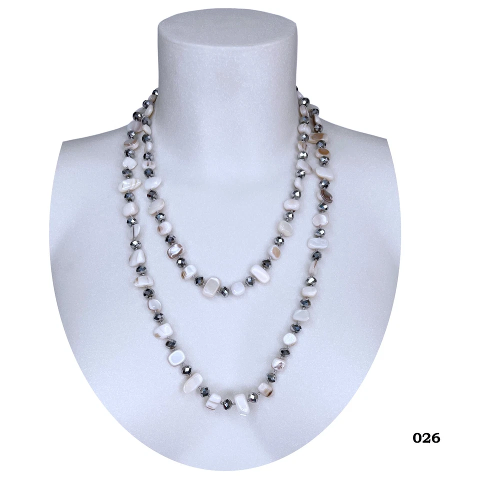 Bianco Arg Collana Madreperla Cristallo, Pietre Dure Filo Lungo Donna 110cm M/26 - Immagine 1 di 2