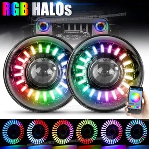Pair RGB Halo 7" Round LED Headlights DRL for Jeep Wrangler JK TJ LJ Muti-Color - Picture 1 of 12