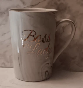 Boss Lady Gray Marble Coffee Mug 14oz Gold Letters Trim Ceramic Tea Mother's Day - Picture 1 of 5