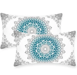 CaliTime Throw Pillow Covers Pack of 2 Cozy Fleece Mandala Dahlia Floral Medalli - Picture 1 of 4