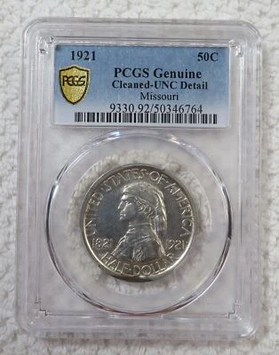 1921 Missouri Silver Commemorative Half Dollar - PCGS Cleaned UNC Details - Image 1 of 2