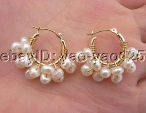 4MM White Pearl Hoop Earrings - Picture 1 of 2