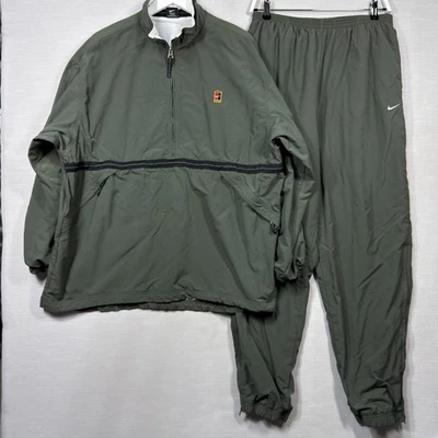 Traje de Pista Cortavientos Vintage Nike Tenis Challenge Cancha Verde Oliva Hombres XL Foto 1 de 4