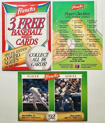 1992 French’s Mustard Baseball 18-Card Set Bonds-Griffy-Ripken-Bagwell HOF TES - Imagem 1 de 4