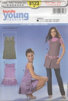 Burda Sewing Pattern 8123 EASY Dress Pinafore Gymslip Drop Waist Size 6 - 18 NEW - Image 1 of 4