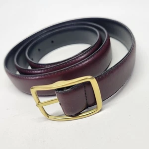 Canterbury Reversible Leather Belt 42 Solid Brass Buckle Dress Black Brown Vtg - Picture 1 of 17