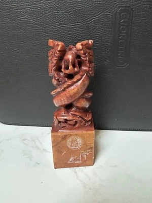 Sello de dragón de piedra tallada china vintage OREN Foto 1 de 4