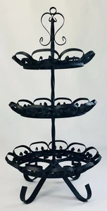 Vintage Wrought Iron 3-Tier Twisted Metal Scroll Dessert Stand 24” - Picture 1 of 6