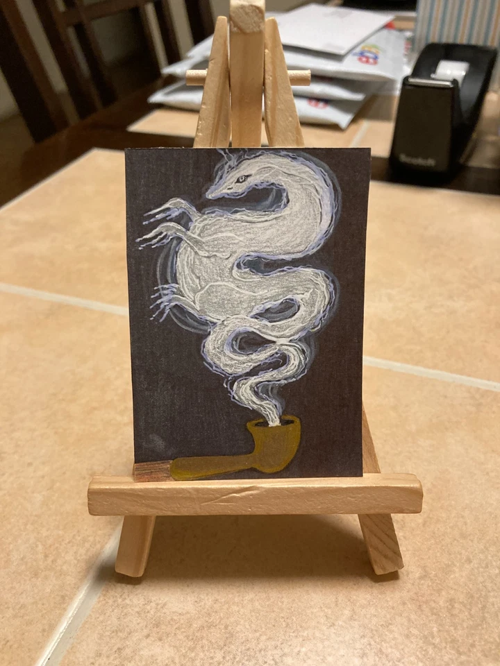 ACEO Original Art Painting Miniature card Mini ATC Pipe Smoke Dragon - Image 1 of 1